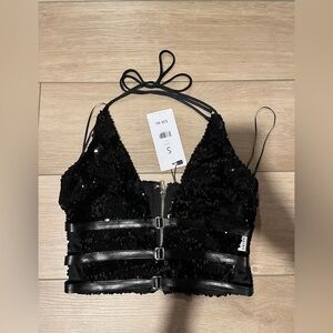 Akira black sequin festival crop top